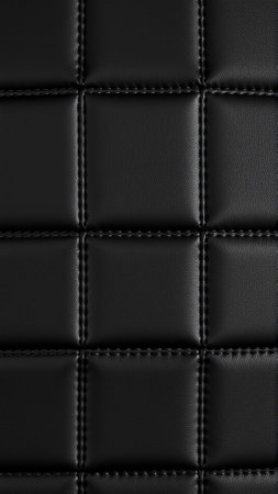 The surface texture of artificial leather in black, stitched in the form of diamonds, squares, rectangles. Quilted eco-leather.の素材