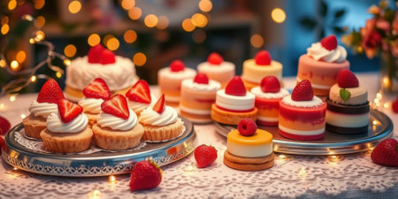 Glass display case with cakes in a confectionery storeの素材