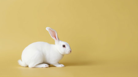 Cute white bunny on isolated olive background colorsの素材