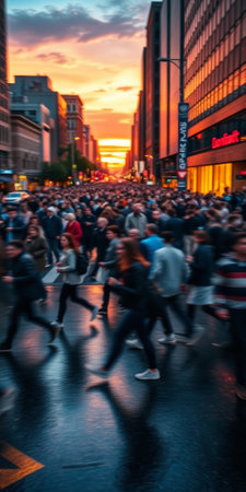A lot of people walk along the pedestrian crossing during rush hourの素材