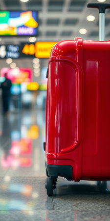 Red suitcase in the airport buildingの素材