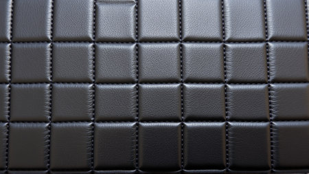 The surface texture of artificial leather in black, stitched in the form of diamonds, squares, rectangles. Quilted eco-leather.の素材