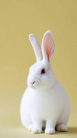 Cute white bunny on isolated olive background colorsの素材