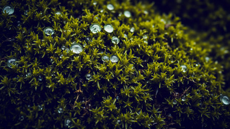 Wet green moss on the rocksの素材