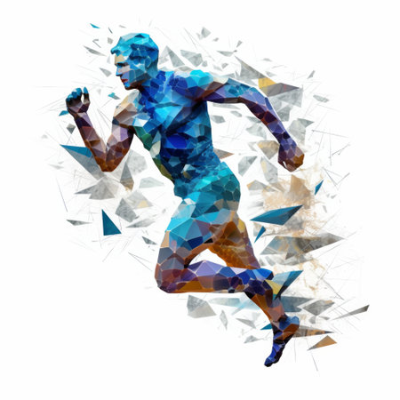 Polygonal image of a running athleteの素材