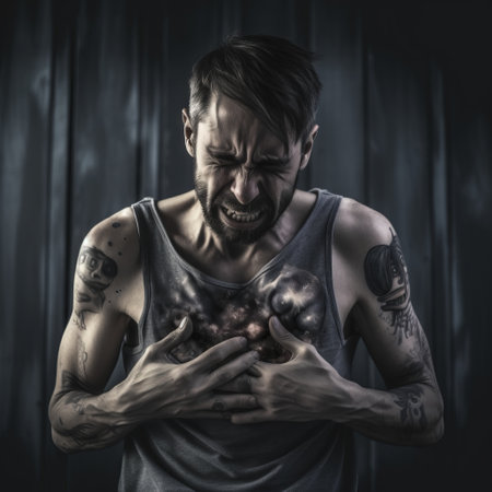 Severe pain in the heart of a manの素材