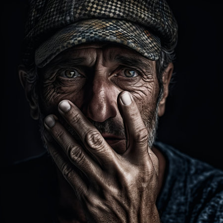 Portrait of an unhappy man who sees no way out of a problemの素材