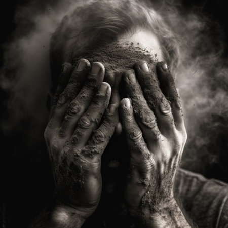 Portrait of an unhappy man who sees no way out of a problemの素材