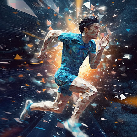 Polygonal image of a running athleteの素材