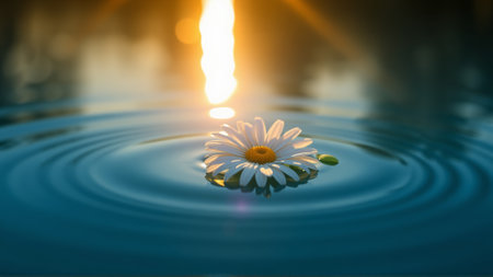 Chamomile flower floating in waterの素材