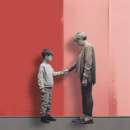 Strict upbringing of the child and total control. Woman and little son in co-dependent relationshipの素材