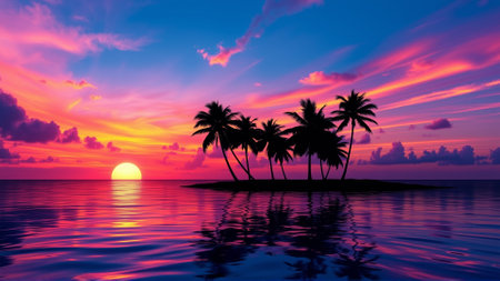 Palm trees in the light of the setting sun. Sunset in the tropicsの素材