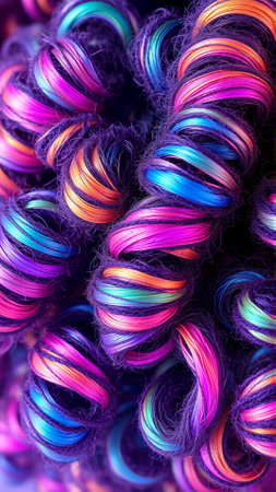 Curly hair texture. Bright pink, purple curly curlsの素材