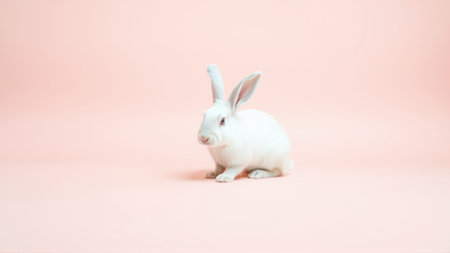 Cute white rabbit on isolated pink backgroundの素材