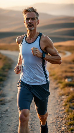 Portrait of a middle-aged man during a morning jogの素材