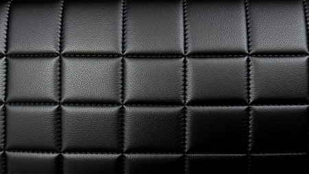 The surface texture of artificial leather in black, stitched in the form of diamonds, squares, rectangles. Quilted eco-leather.の素材