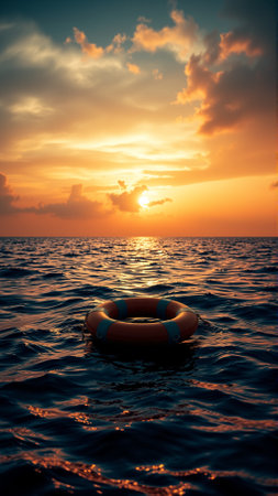 Red lifebuoy on the waterの素材