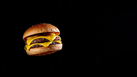 Great burger on a dark isolated phoneの素材