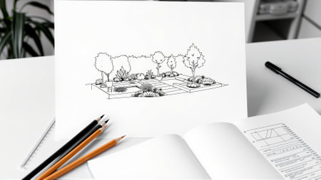 Drawing of the project of landscape design, improvement of the communal area, the territory of a country houseの素材