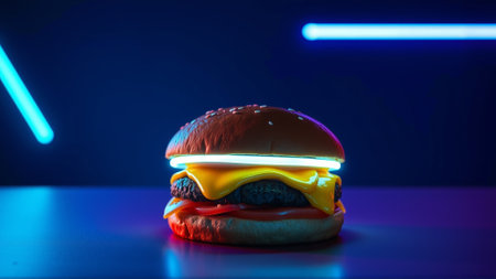 Delicious burger in neon lightingの素材