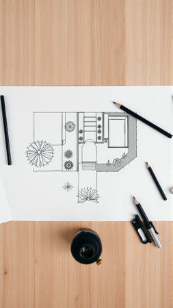 Drawing of the project of landscape design, improvement of the communal area, the territory of a country houseの素材
