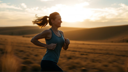 Portrait of a middle aged woman during a morning jog.の素材