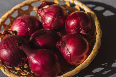group of organic red onionの写真素材