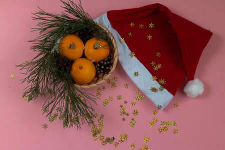 santa hat with shiny christmas starsの写真素材