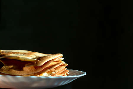 homemade pancakes with lightの写真素材