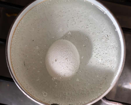boiled egg in a pan