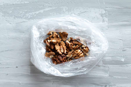 Fresh walnut packed in plastic bagの写真素材
