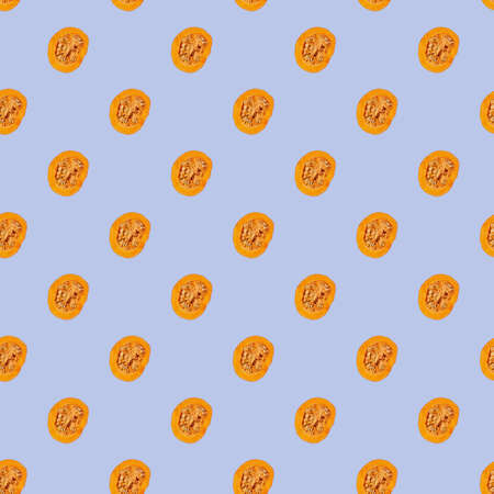 Half of pumpkin seamless pattern on blue background