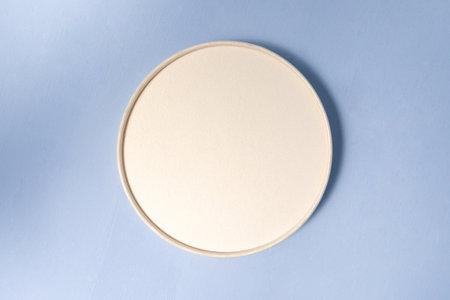 White empty pedestal on blue backgroundの写真素材