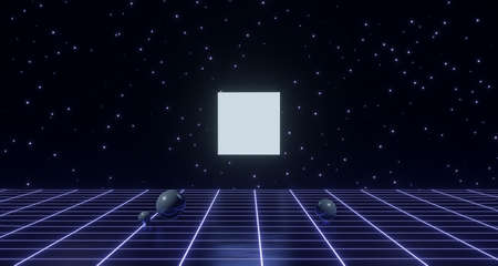 3d render, retro wireframe poster with geometric objectの写真素材