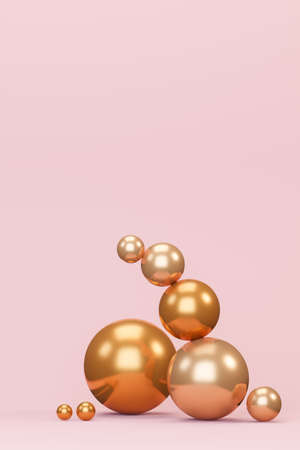 golden spheres on pink background, 3d renderの写真素材