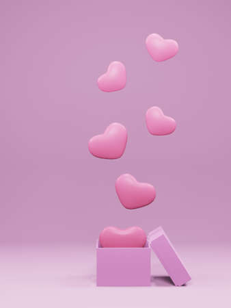 gift box with pink hearts postcard, 3d render