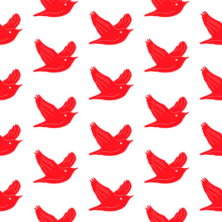 Red birds seamless pattern handdrawn in minimalistic styleのイラスト素材