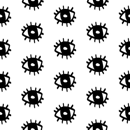 Eyes seamless pattern black on white with lashesのイラスト素材