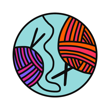 Ball of yarn wool hand drawn logotype for yarning project courses master classes tutorials video study teaching and learningのイラスト素材