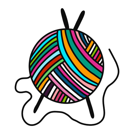 Ball of yarn wool hand drawn logotype for yarning project courses master classes tutorials video study teaching and learning rainbow colorsのイラスト素材