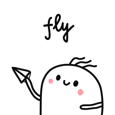 Fly Marshmallow With Paper Plane Hand Drawn Illustration Cute For