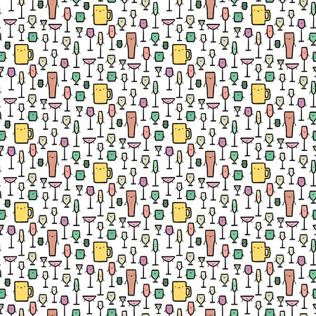 Smiling glass with alcohol seamless hand drawn pattern minimalismのイラスト素材