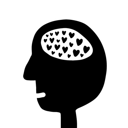 Human head with different colorful hears inside brain hand drawn illustration cartoon minimalismのイラスト素材