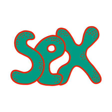 Sex word green and red hand drawn lettering in cartoon styleのイラスト素材