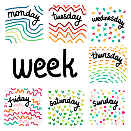 Set of days in a week hand drawn illustrations cartoon abstract styleのイラスト素材