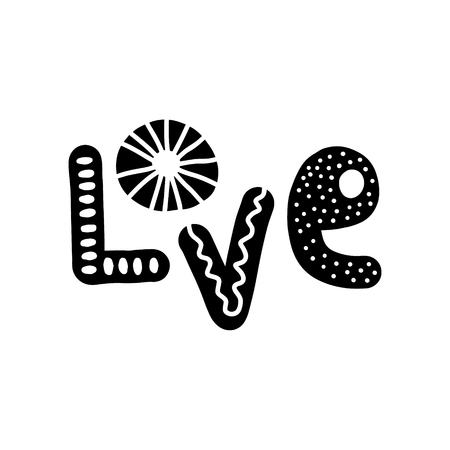 Love hand drawn black and white lettering in cartoon style minimalismのイラスト素材