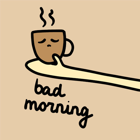 Bad morning hand drawn illustration with sad cup of coffee cartoon minimalismのイラスト素材