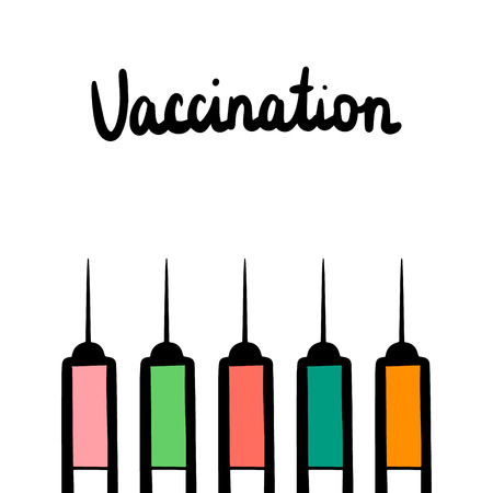 Vaccination hand drawn colorful illustration minimalism style and letteringのイラスト素材