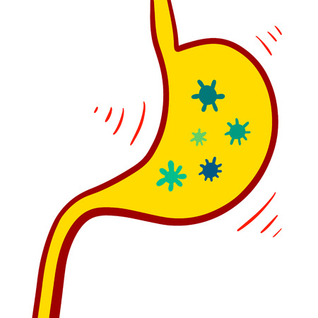 Stomach with rotaviruses hand drawn illustration cartoon minimalism red and yellowのイラスト素材