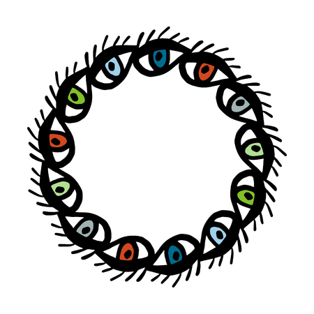 Colored eyes hand drawn illustration mandala in cartoon style minimalismのイラスト素材